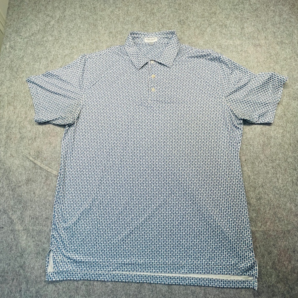 Peter Millar Polo Shirt Men's Size XL White Blue Skull Pineapple Short Sleeve